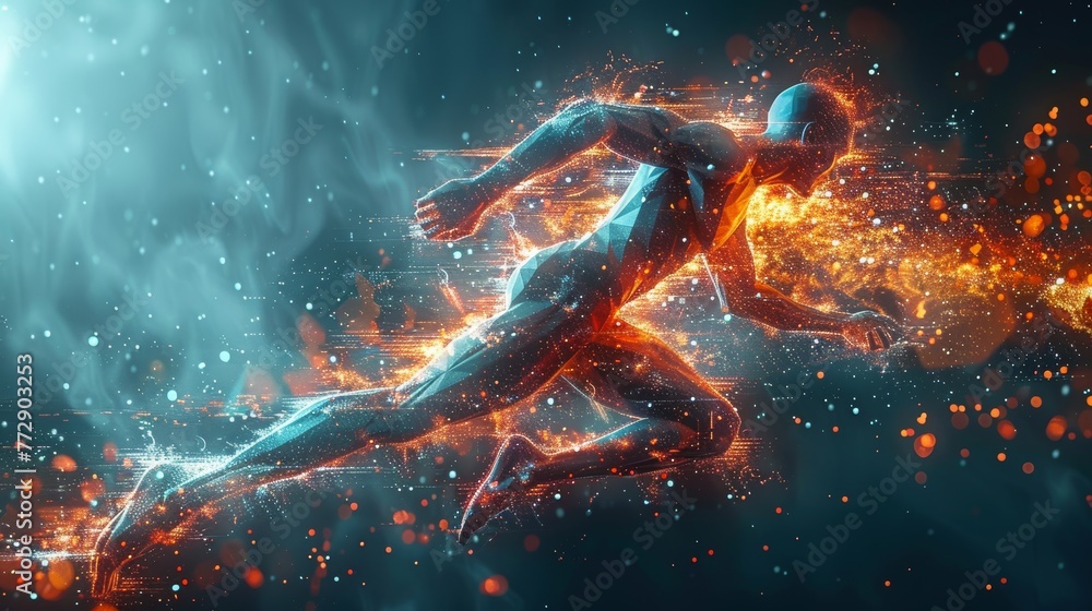 Poster this concept incorporates sport science technology and futuristic elements in the form of a polygon 