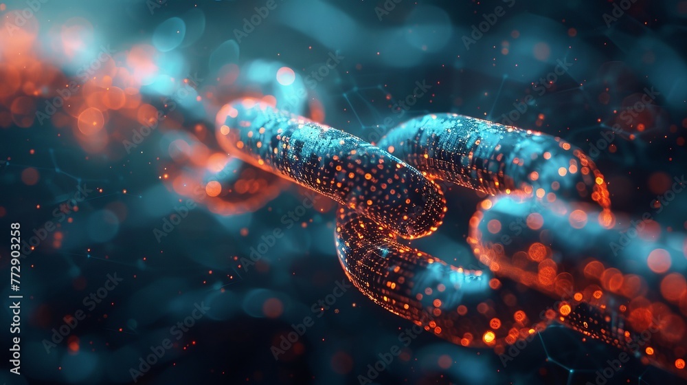Poster An image of a futuristic chain with a digital element illustrating blockchain technology