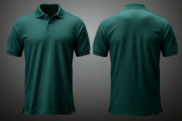 Front and back dark green polo shirt mockup. Ai generated
