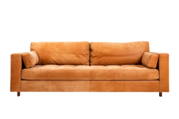 Brown Couch Against White Wall. On a White or Clear Surface PNG Transparent Background..