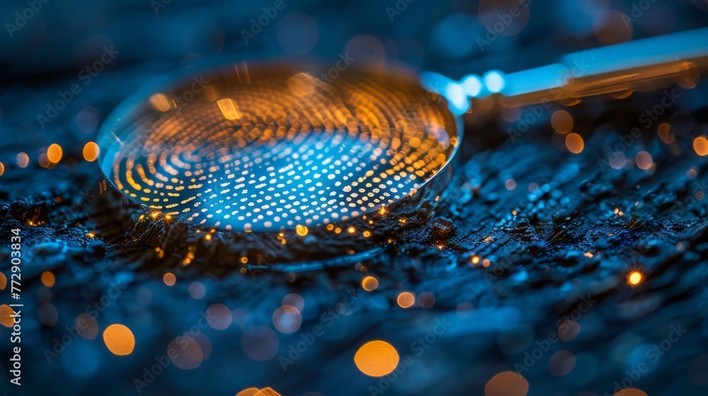 Aufkleber concept of digital forensics or cyber forensics, magnifying glass analyzing fingerprint with digital