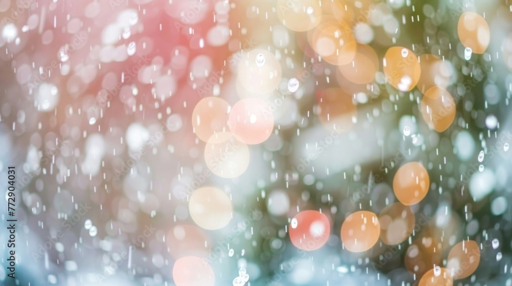 Poster raindrops blur as they cascade down a window, creating a moody and abstract scene