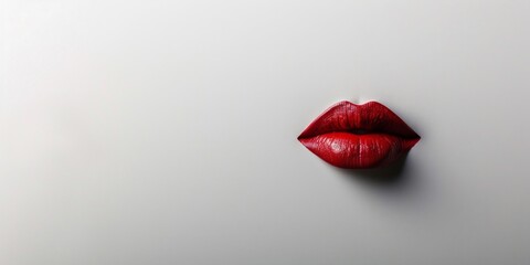 Detail of lips with red lipstick on a clean white surface