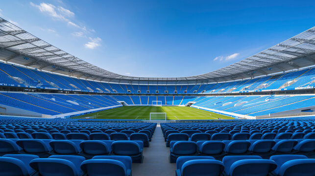 a stadium with blue seats
