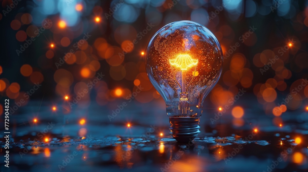 Aufkleber image of a realistic light bulb inside a futuristic globe showing communication technology or digita