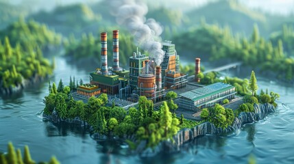 The idea of green industry or industry 4.0, illustrated with a graphic of a sustainable power plant - obrazy, fototapety, plakaty