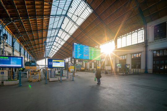 03.20.24. Budapest, Hungary. Documentary photos about the West railway station in Budapest, Hungary. Included passangers, time table, trains and architecture.