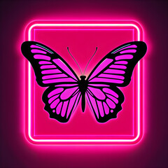 Charming Pink Neon Butterfly Icon: Delightful and Whimsical(Generative AI)