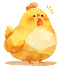 Cute yellow hen, watercolor illustration - 772905215