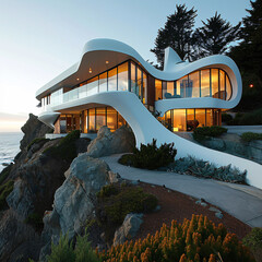 a house on a cliff with a slide