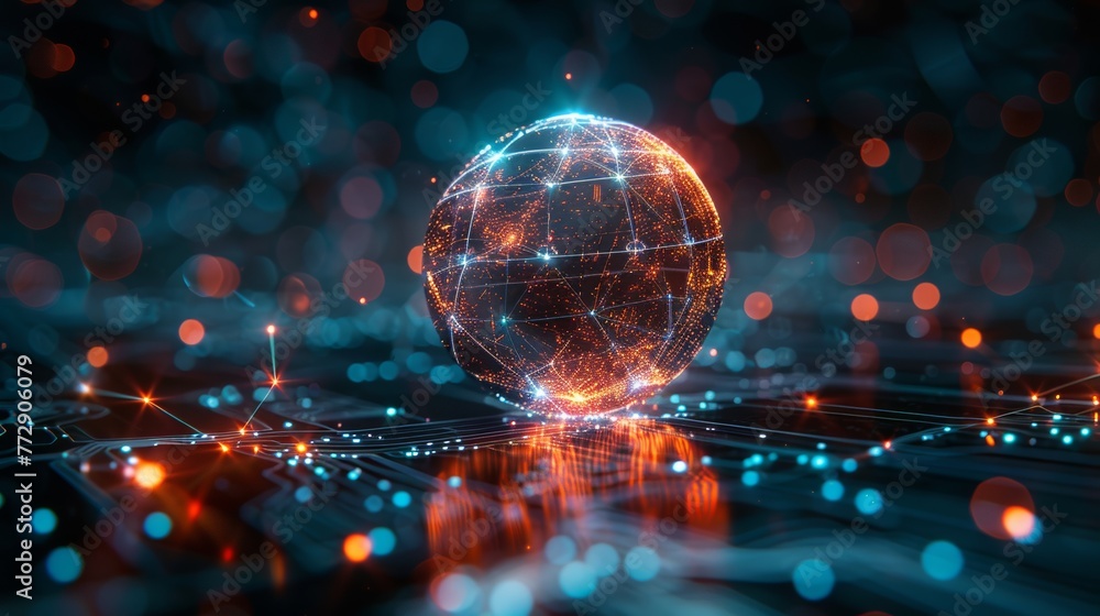 Poster A futuristic sphere with a tech element, illustrating quantum computing