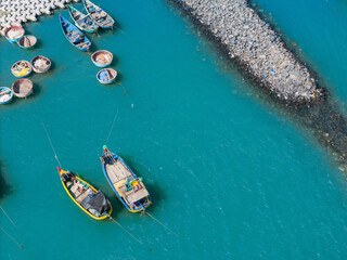 Aerial view of Loc An fishing village, Vung Tau city. A fishing port with tsunami protection...