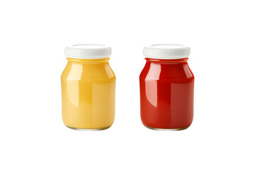 Assorted Jars Filled With Colored Liquid. On a White or Clear Surface PNG Transparent Background..