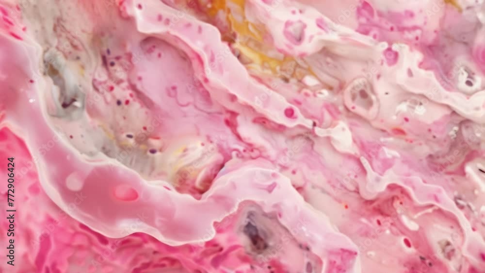 Poster a crosssection of a tumor with varying shades of pink and white representing different types of tiss