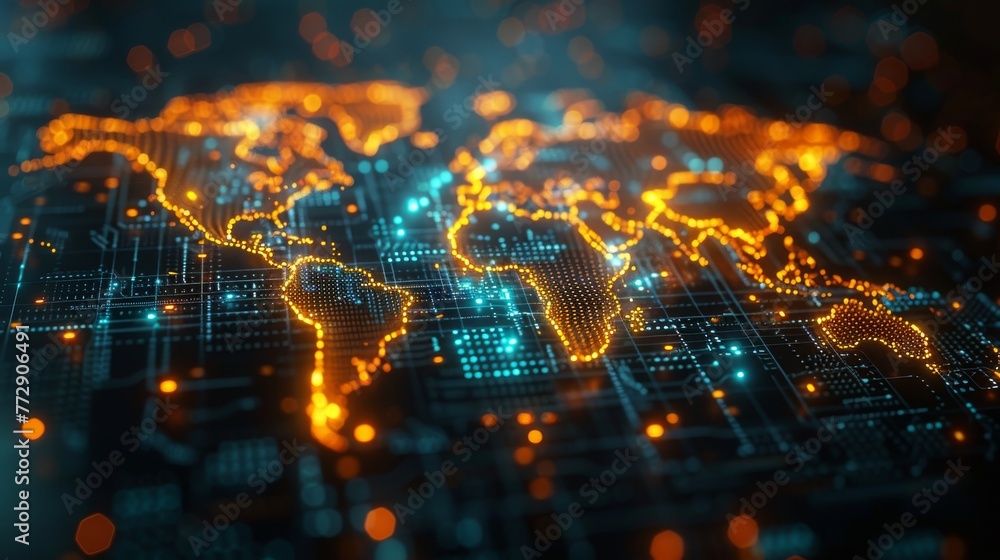 Poster abstract electronic world map, concept of global networking