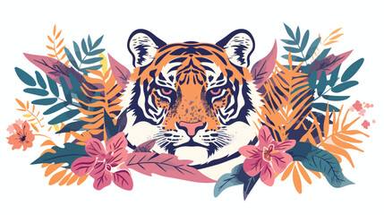 Girly tattoo style tropical tiger face portrait Wild