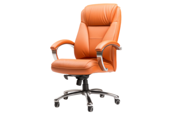 Orange Office Chair on White Background. On a White or Clear Surface PNG Transparent Background..