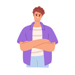 Disappointed confused doubting man. Irritated frustrated character, suspicious skeptical face expression, distrust. Sceptic doubtful emotion. Flat vector illustration isolated on white background - obrazy, fototapety, plakaty