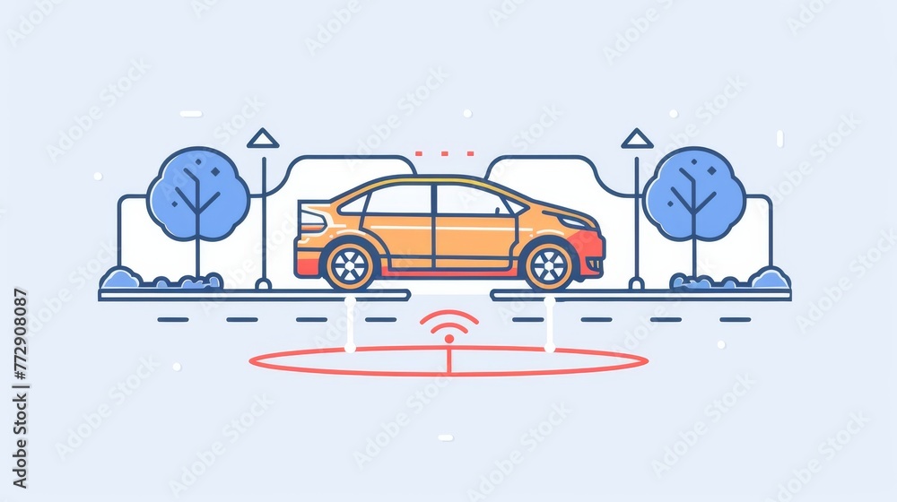 Poster parking assist system with color line icon. self-driving concept. intelligent sensors detect availab