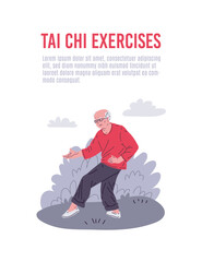 Vector flyer with an image of an elderly man in the Tai Chi pose.