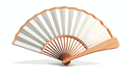 Halfopened fan white and wooden in vector. Flat vector
