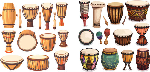 Musical drum instruments. Music instrument, philharmonic orchestra classic drumming instrumentation - obrazy, fototapety, plakaty