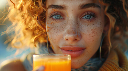 Young woman drinking juice.