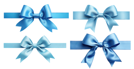 Set of blue ribbons and bows, cut out