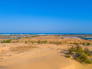 Aerial view of Nam Cuong sand dunes, Ninh Thuan province, Vietnam. It is one of the most beautiful...