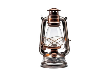 Metal and Glass Lantern Illuminated by Light. On a White or Clear Surface PNG Transparent Background..