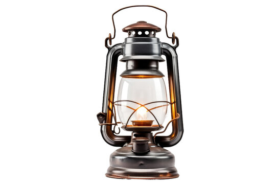 Vintage Lantern Illuminated by Candle Light. On a White or Clear Surface PNG Transparent Background..