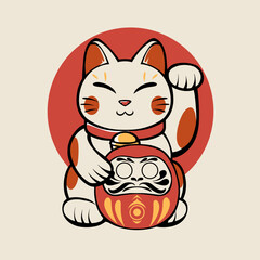 lucky neko cat japanese illustration