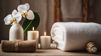 Fototapeta na wymiar a white towel and candles
