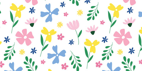 Seamless pattern with hand drawn flowers.  floral vector background surface design, textile, stationery, wrapping paper, covers. Vector illustration