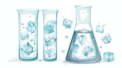 Ice cubes in glass beaker. tr cam beher iinde buz  - obrazy, fototapety, plakaty