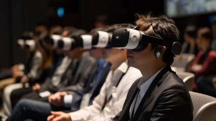 Group of People Sitting in Room With Virtual Headsets