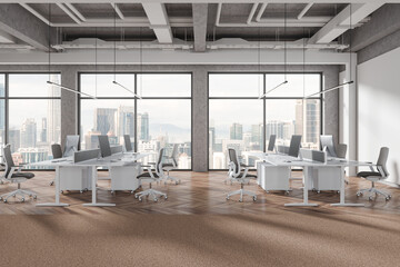 Panoramic industrial open space office interior