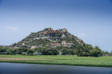 View of biggest pagoda in Ninh Thuan province, Vietnam. Text in photo mean name of this pagoda...