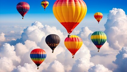 Fototapeta premium Colorful air balloons flying in the sky over clouds landscape