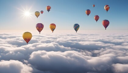 Obraz premium Colorful air balloons flying in the sky over clouds landscape