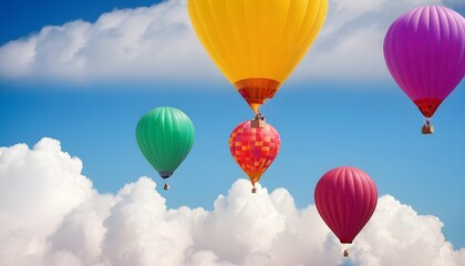 Fototapeta premium Colorful air balloons flying in the sky over clouds landscape