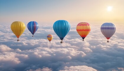 Obraz premium Colorful air balloons flying in the sky over clouds landscape