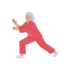 Fototapeta na wymiar Focused elderly Tai Chi movement. Vector illustration