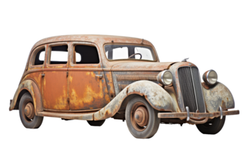Old Rusted Out Car on White Background. On a White or Clear Surface PNG Transparent Background..