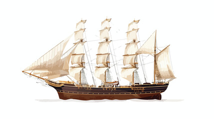 Isolated vector illustration. Sailing ship. Vintage - obrazy, fototapety, plakaty
