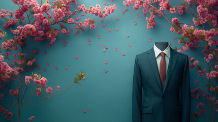 スーツと桜 - obrazy, fototapety, plakaty