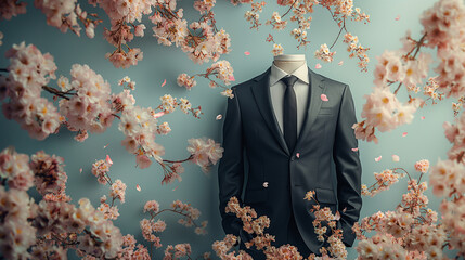 スーツと桜 - obrazy, fototapety, plakaty