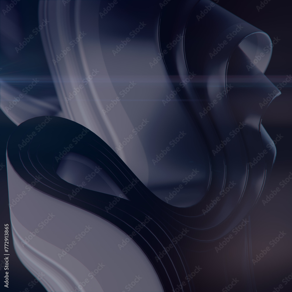Poster Magical waves of black fabric in the wind abstract digital illustration. 3d rendering abstract background