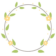 a circle with yellow flowers and leaves on it