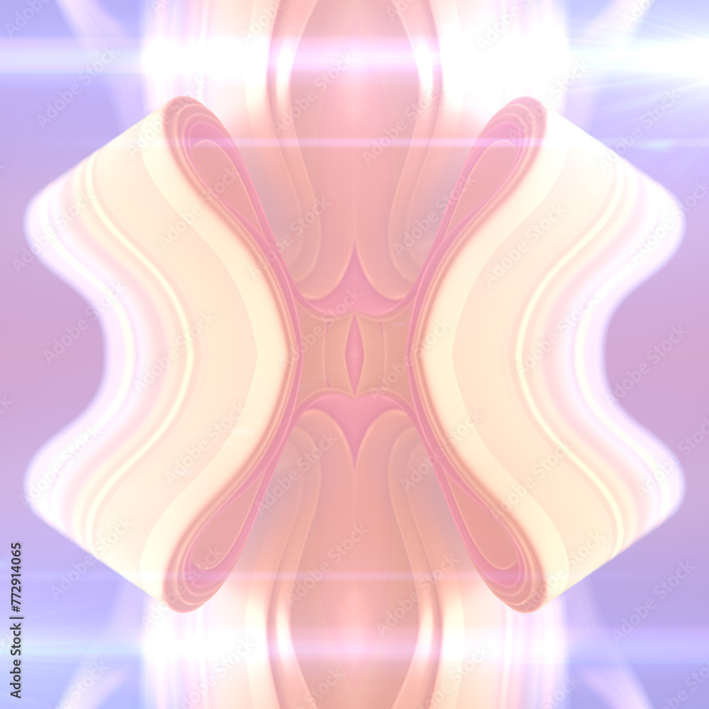 Poster Smooth wave fantasy symmetrical digital illustration of pattern of colored fabric stripes. 3d rendering